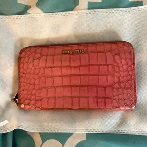 Miu Miu Authentic Pink Croc Print Wallet Zip